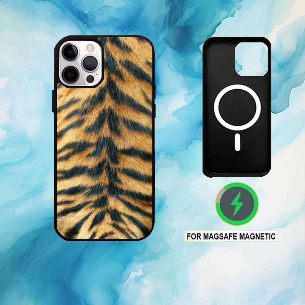 Tiger Skin Phone Case For iPhone17,16,15,14,13,12,11 Plus,Pro Max Magnetic For Magsafe Wireless Charging