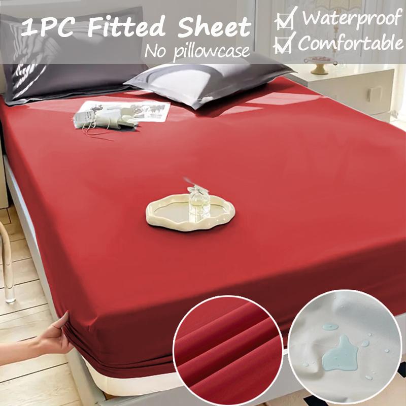 2025Deep Pocket Waterproof Bed Sheet1Solid Color Non-Slip Mattress Protector Soft Bedding Comfortable Polyester Fabric Waterproof Liner