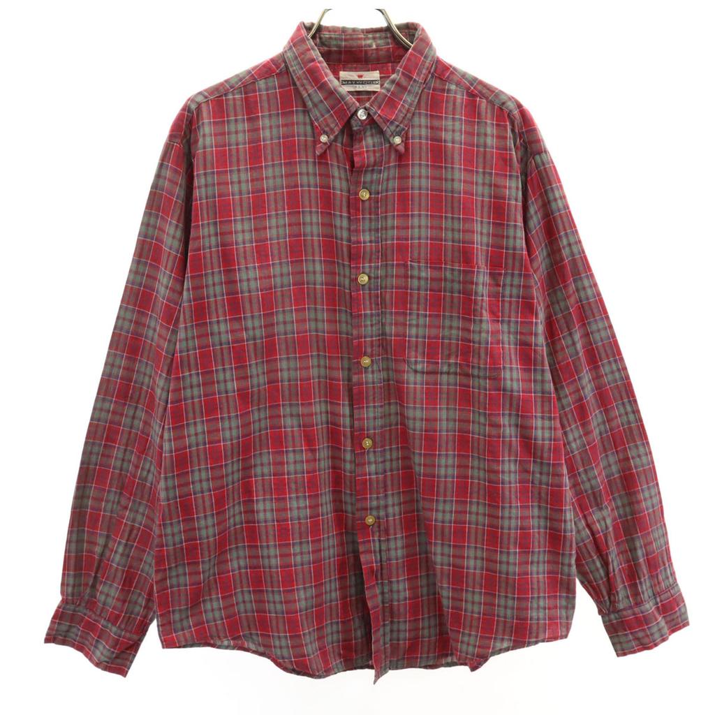 MAYWOOD 60s Vintage Check Pattern Long Sleeve Button Down Shirt L Red Men's Used