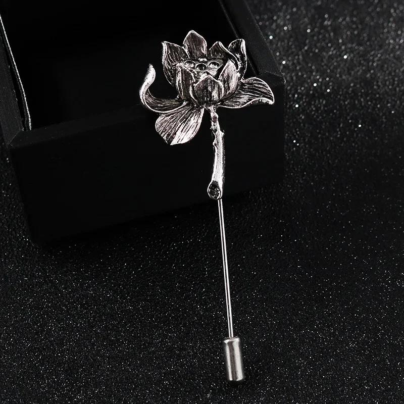 

Ancient Personality Lotus Flower Brooch Shirt Lapel Pin Suit Corsage Long Needle Pins and Brooches for Women and Men Accessories