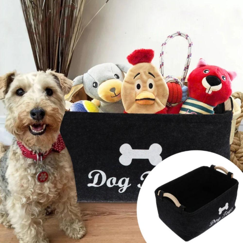 

Felt Pet Toy Bin Box with Handle Dog Sundries Organizer Baskets Foldable Pet Toy Organizer Toys чёрный