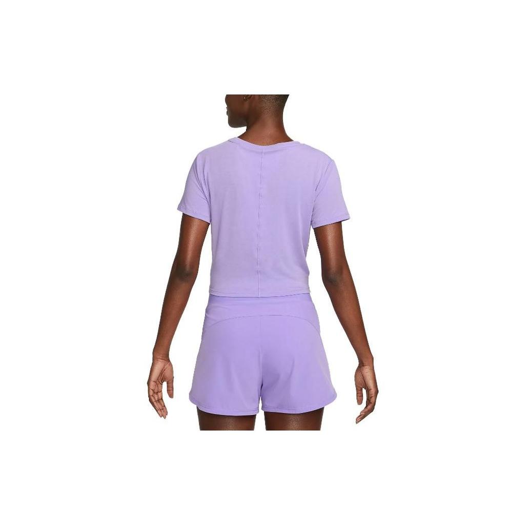 Nike Dri-FIT One Luxe Solid Logo Crew Neck Quick-Dry Twist Knot Short Sleeve T-Shirt Women Tops Purple DD4922-567