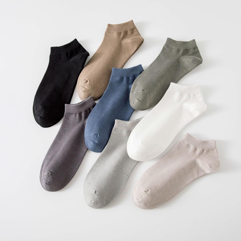 Short Men'S Socks Solid Color Comfortable Low-Top Socks Breathable Thin Sweat-Absorbing Cotton Socks Business Casual Boat Socks Basic