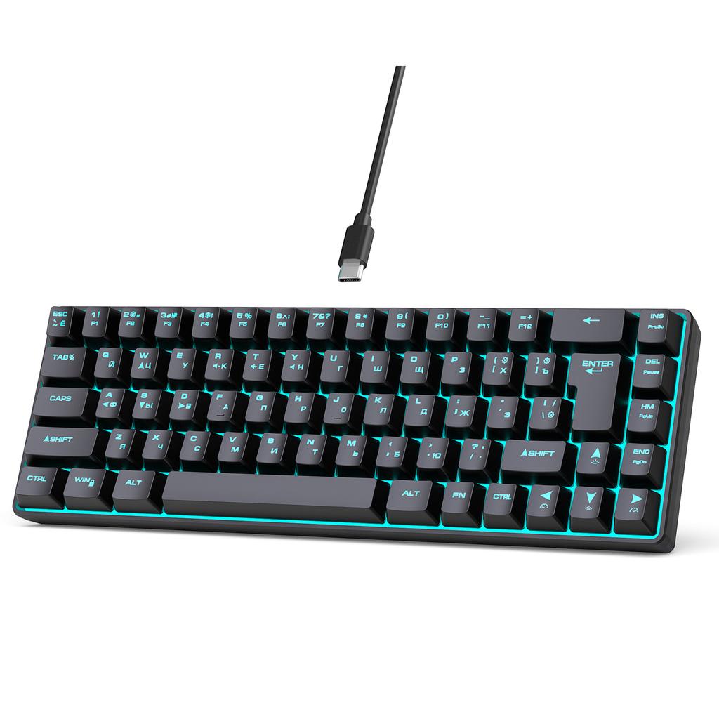 Russian English Dual Language Keyboard 68-Key RGB Backlit Gaming Mechanical Keyboard for Gaming