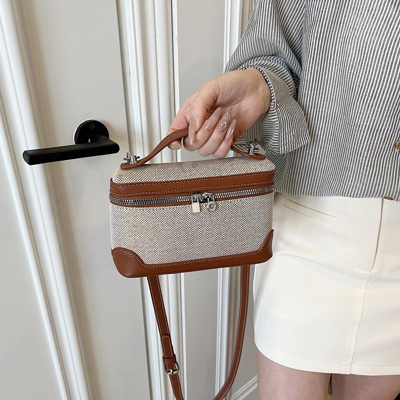 Retro-Mode tragbare Box kleine quadratische Tasche Damen neue Canvas kontrastfarbene Spleiß Messenger Bag