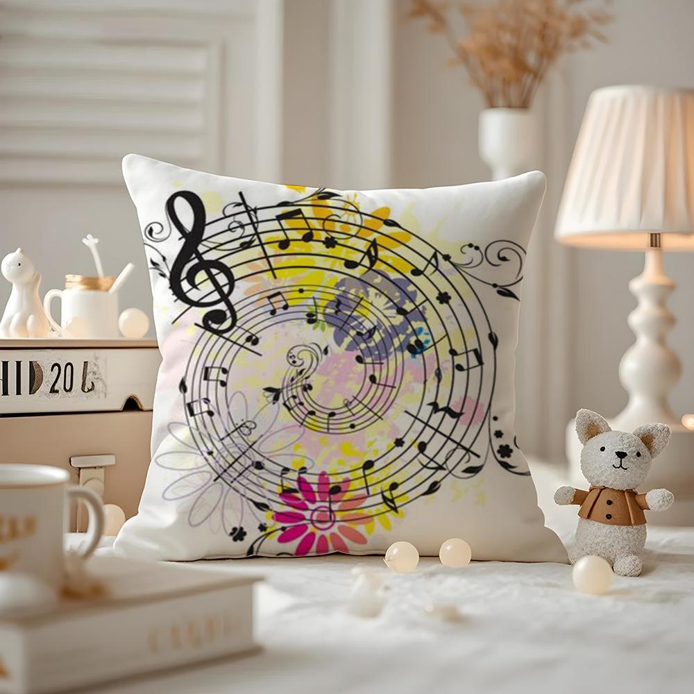 Sheet Music Printing Cushion Cover Antidustmite Pillowcase Invisible zipper silky short plush Sofa cushion cover