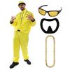 Jaren 90 Beroemde Rapper Kostuum Hiphop Geel Pak met Hoed, Zonnebril, Gouden Ketting & Geitenbaardje - Grappig Rapper Halloween Verkleedkostuum Vrijgezellenfeest Outfit