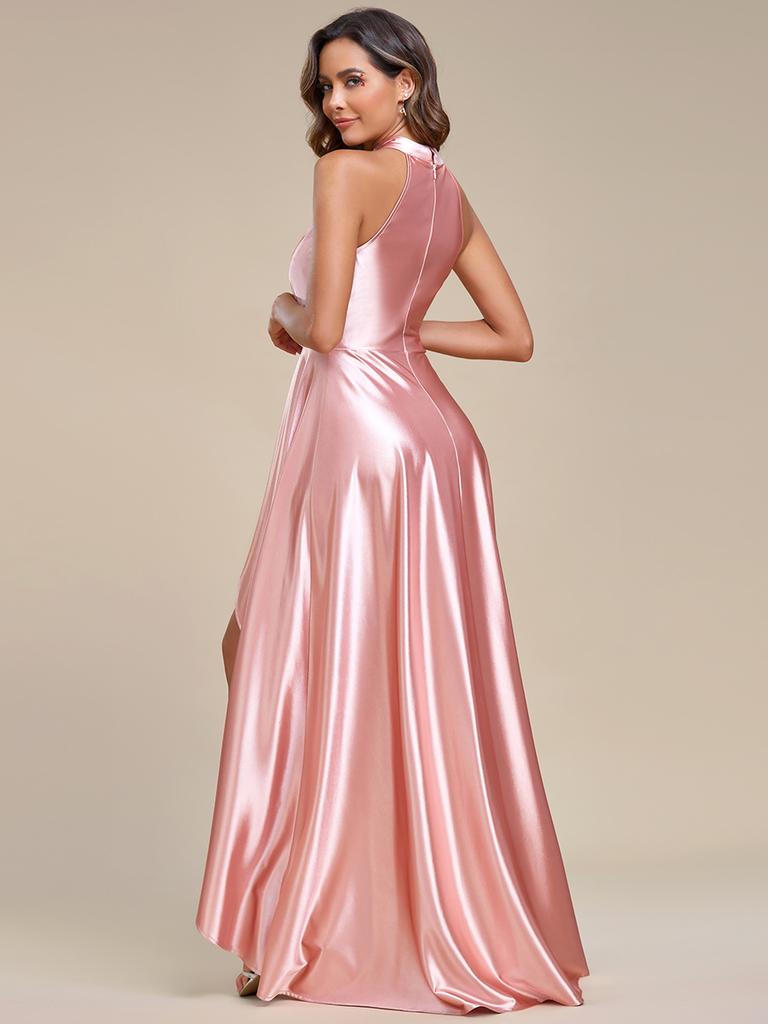 Ever-Pretty Women's Asymmetric Shiny Satin Halter Floor-Length High Low Evening Dress