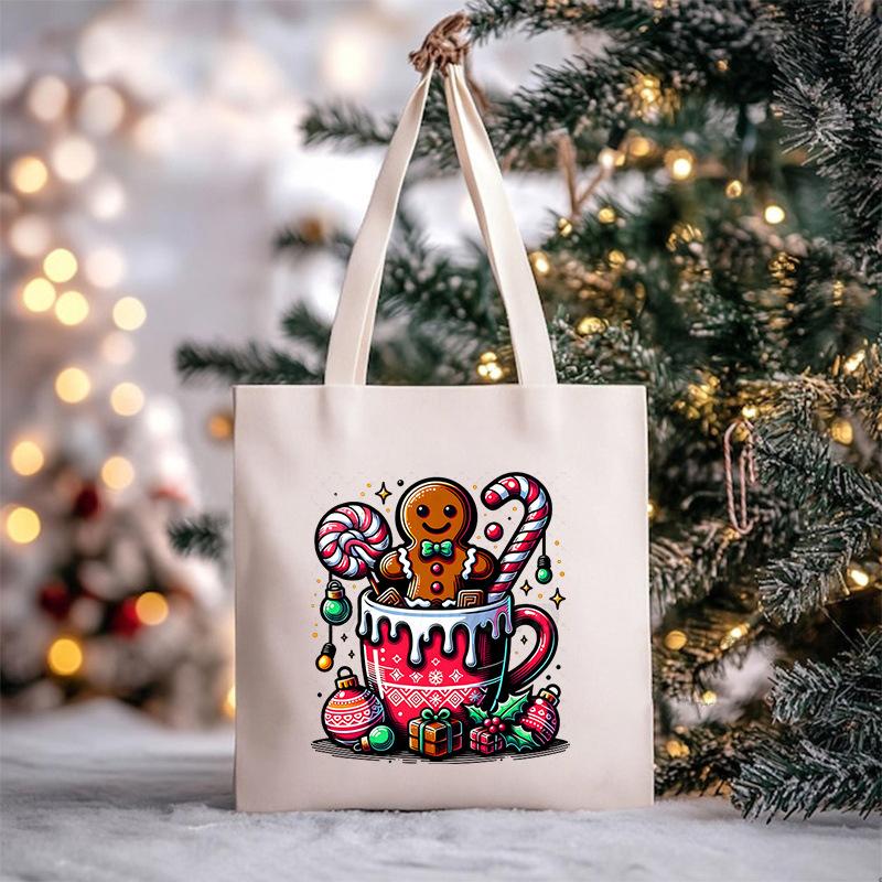 Christmas Christmas Printed Canvas Bag Large Capacity Casual Trend Student Shoulder Bag Tote Bag