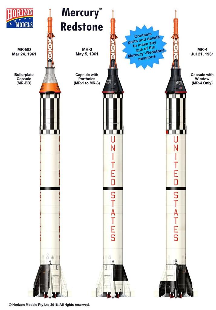 Platz Horizon Models First Manned Space Rocket Plastic Model NM2004 1/72 America's Mercury-Redstone (Spacecraft)