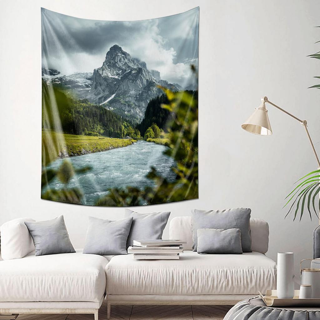 Majestic Mountain River Tapestry Natural Scenery Art Wall Hanging Modern Home Decor