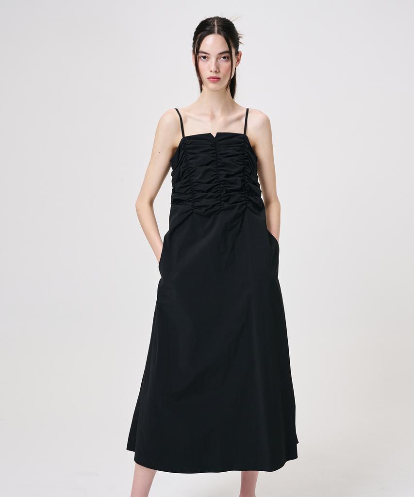 Etmont Slip Heart Neck Shirring Dress, Black