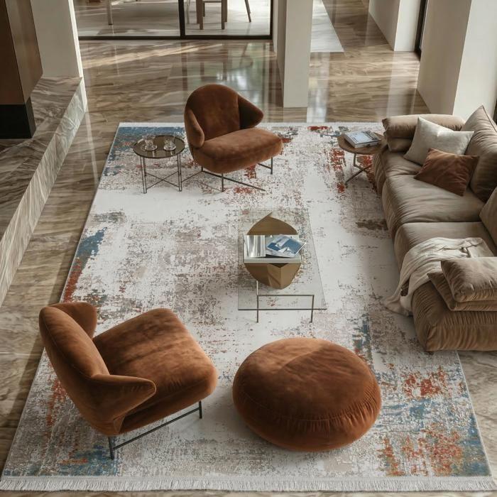Tapis design abstrait en viscose douce gris multicolore 200x290
