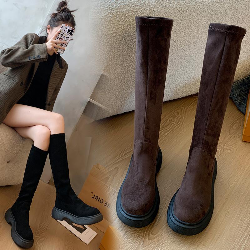 Long tube boots for women 2026 Spring and Autumn French elastic retro high tube knight boots for women
