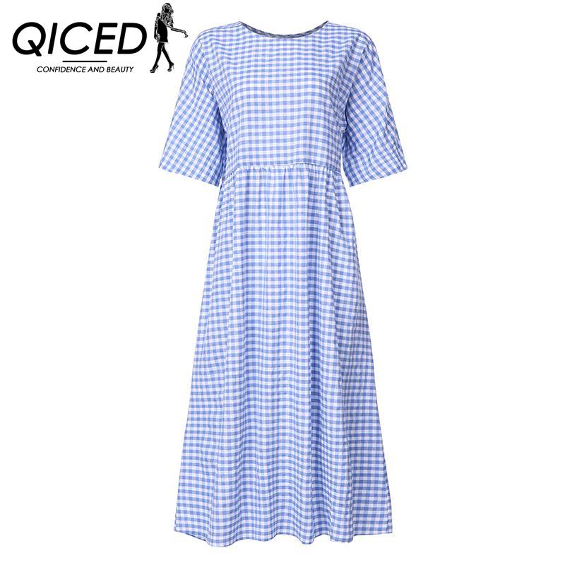 QICED Women's Fashion Summer Spring Short Sleeve O-Neck Casual Dresses