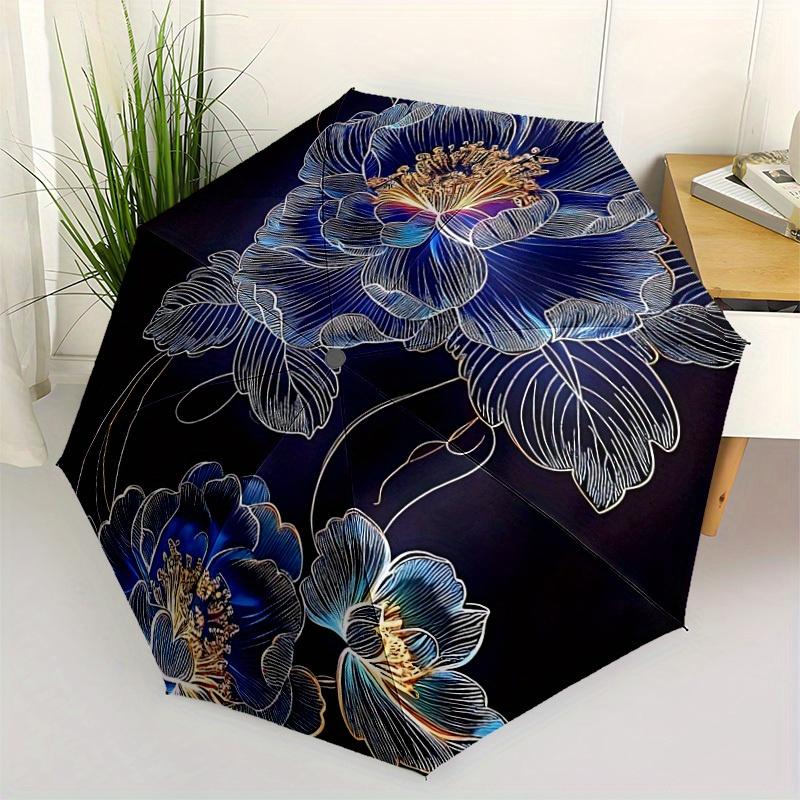 1pc Floral Design Automatic Open/close Folding Compact Umbrella, 8-Rib Sturdy Canopy, Lightweight Portable, Everyday Use, Gift, Outdoor Umbrella, Trav