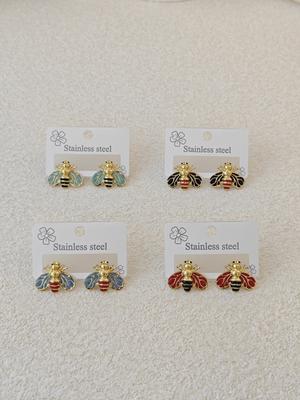 Stainless Steel Gold-plated Bee Stud Earrings for Teen Girls and Women, High-end INS Style Fashionable Earrings and Jewelry