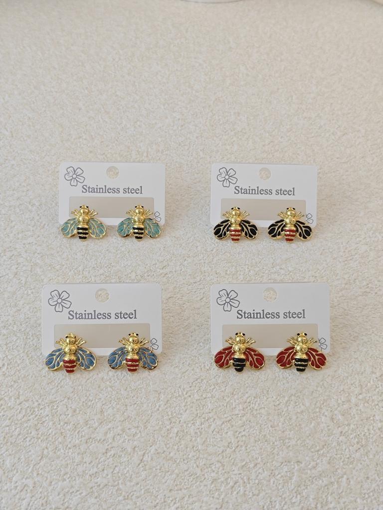 Stainless Steel Gold-plated Bee Stud Earrings for Teen Girls and Women, High-end INS Style Fashionable Earrings and Jewelry