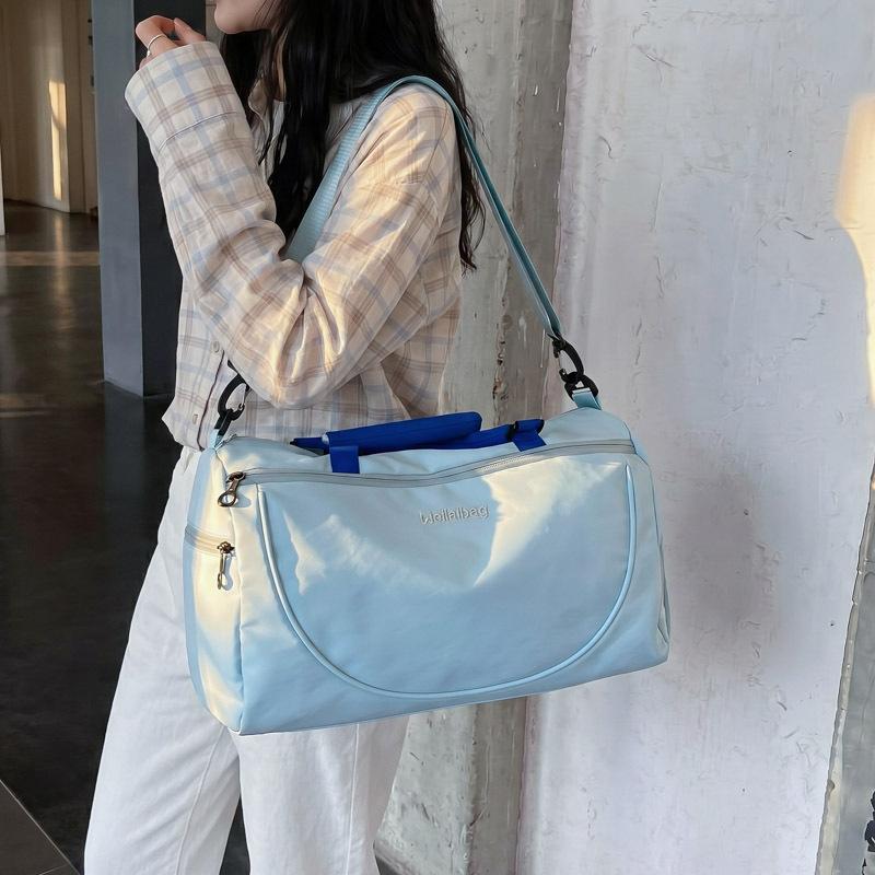 2026Solid color portable short-trip travel bag, lightweight sports storage shoulder bag, gym bag, lightweight business trip luggage bag