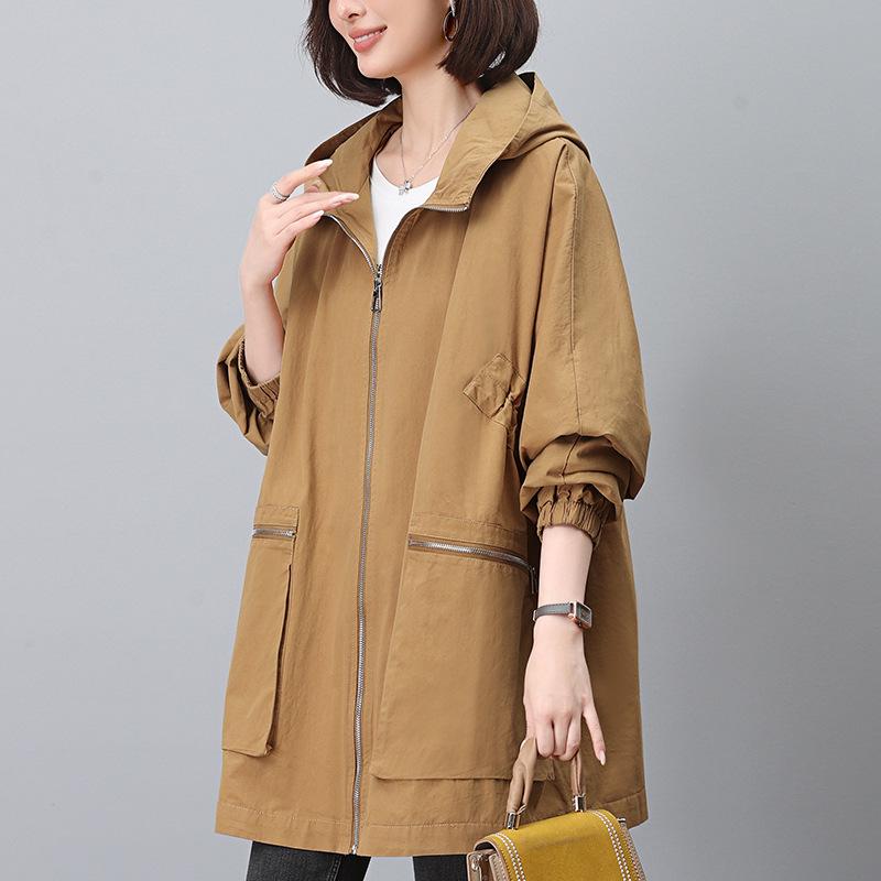 

2024 Plus Size Hooded Trench Coat - Mid-Length Slimming Autumn Fashion for Women L (100-120 kg recommendation) жовтий