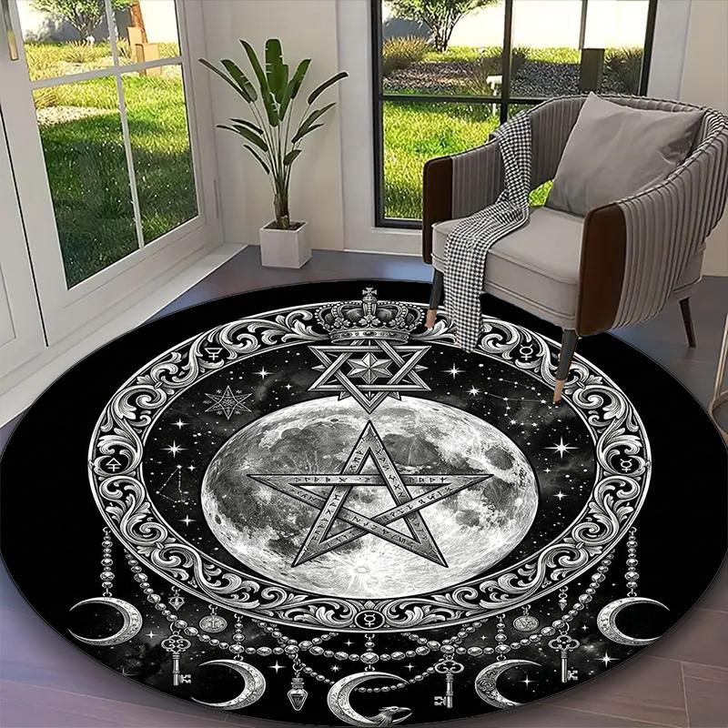 1pc Mystic Forest Raccoon Printed Chair Rug for Home Office Use, Living Room Kitchen Game Room Round Carpet