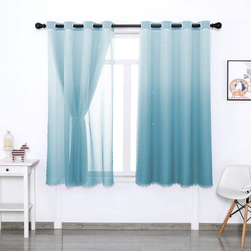 Blue 52 in. W x 96 in. L Room Darkening Curtains Monochrome Gradient Curtains for Kids Room (2 Panels)