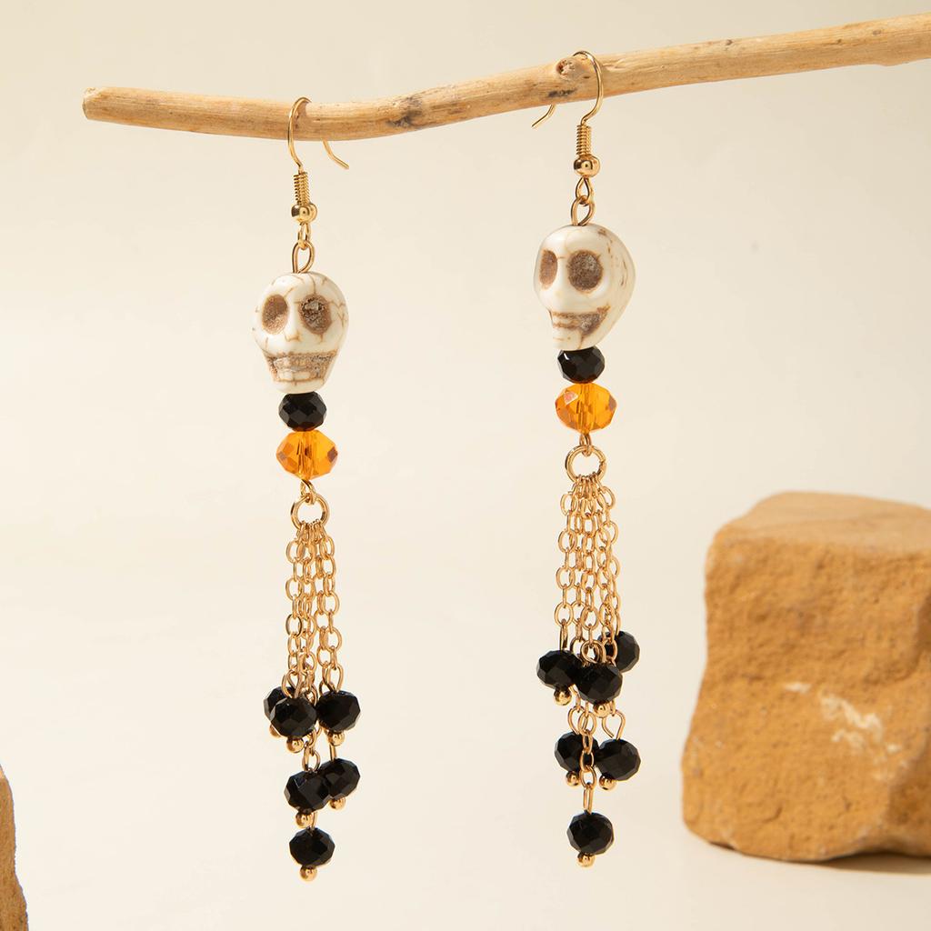 Halloween, Divertenti Divertenti Orecchini con Tassel Teschio Perline di Riso Creativi Orecchini a Rosa