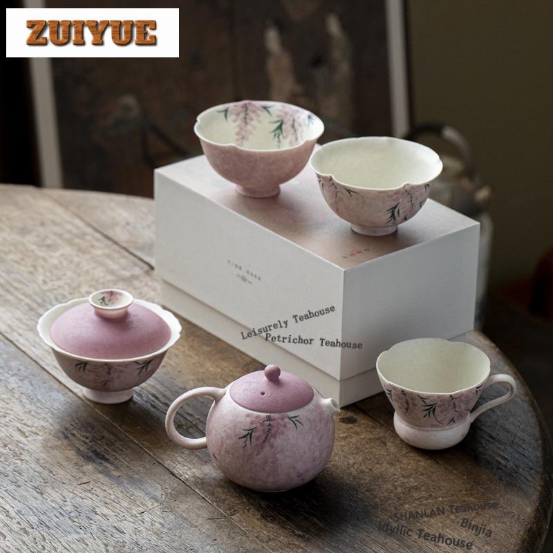 80ml Hand-painted Wisteria Teacup Elegant Tea Bowl Tea Cup Set Tea-tasting Fragrance Cup Chazhan Master Cups Household Teaset