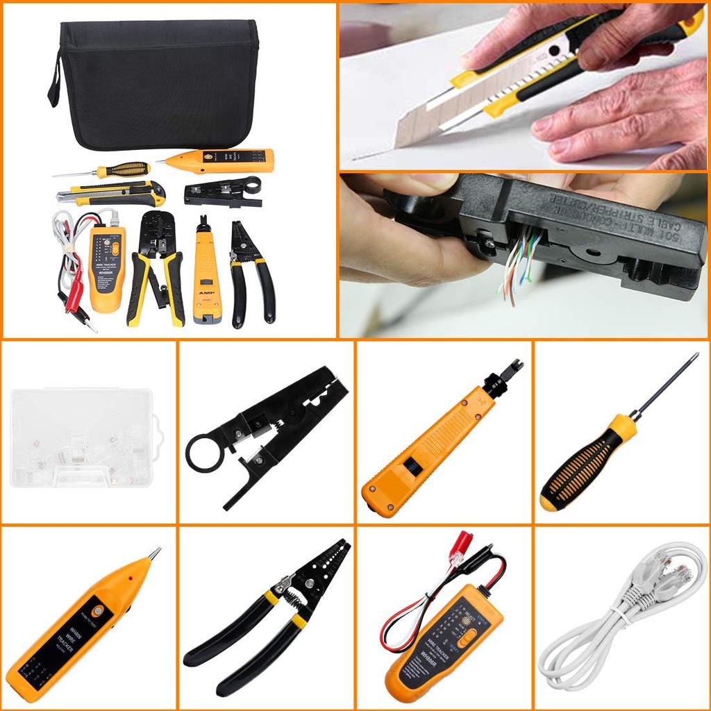 RJ45 Crimping Tool Network Tool Kit for Cat5 Cat5e Cat6, 10 In 1 Portable Ethernet Cable Crimper Kit for Rj45/Rj11/Rj12, 8p8c Ethernet Tool Kit Cat5