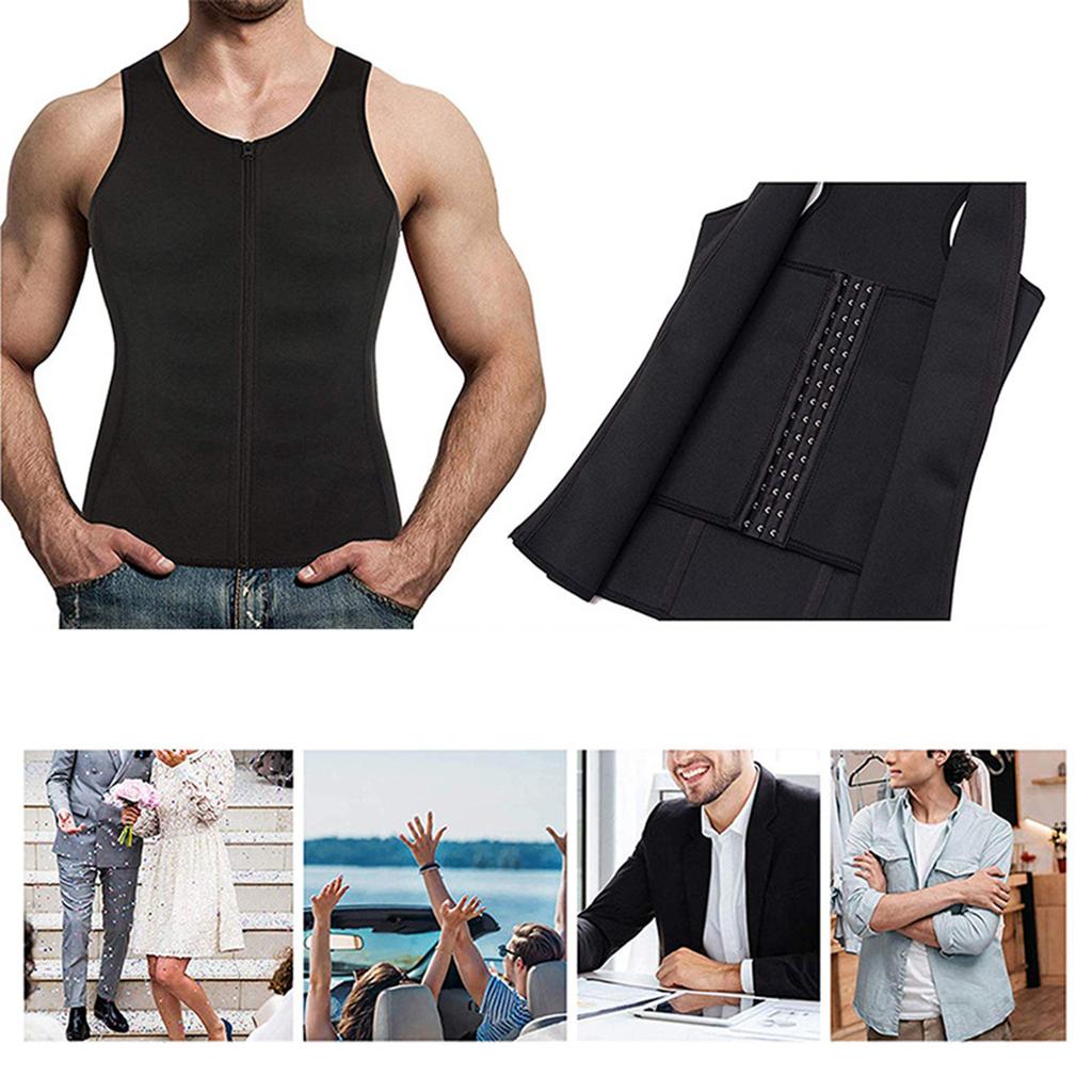 Men Sauna Vest Breathable Adjustable Zipper Closure Weight Loss Waist Training Tank Top for Daily Workout Black XL
