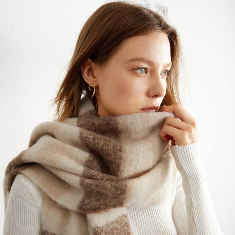 New mohair scarf winter women's high-end color matching striped couple warm thickened scarf shawl