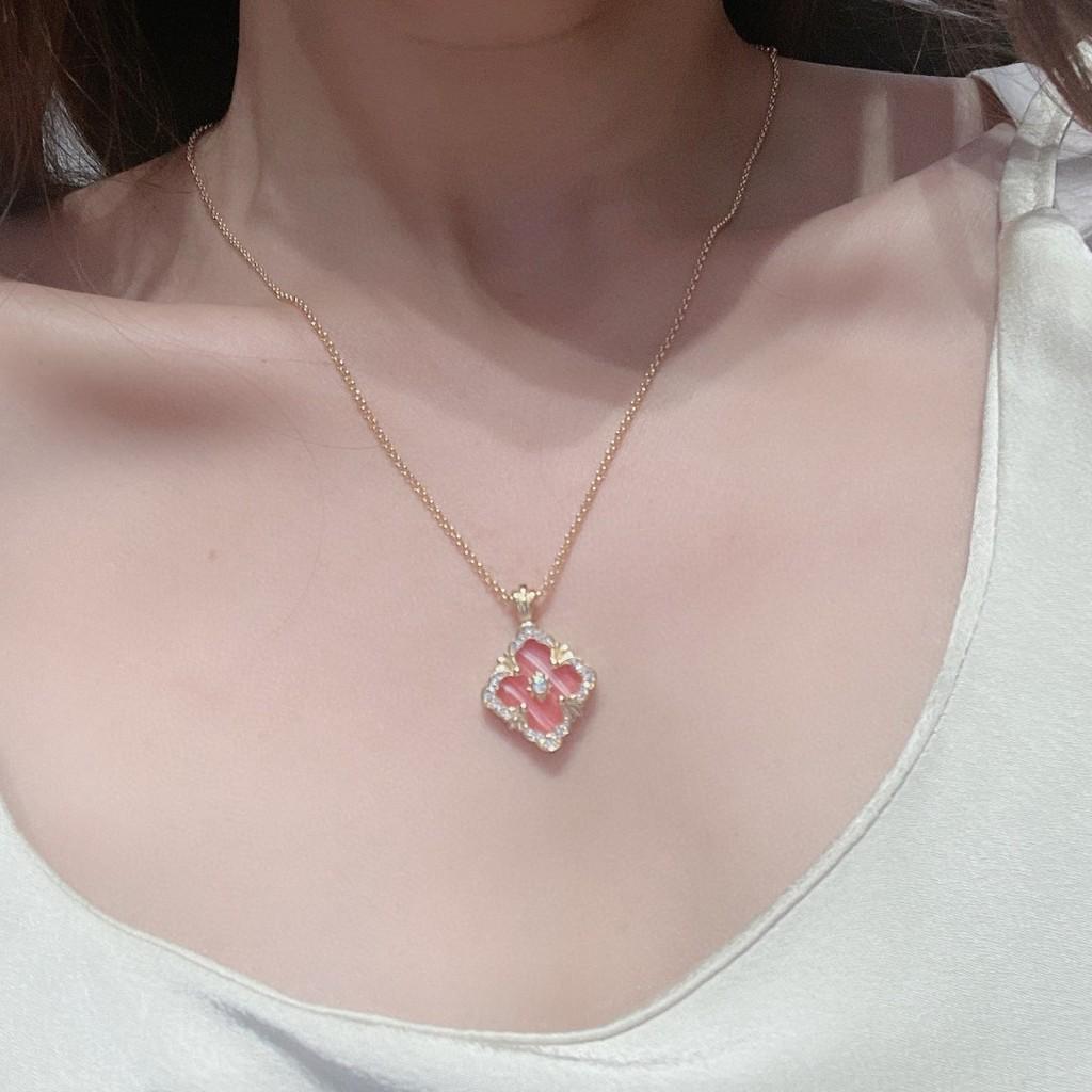 Collana stile palazzo retrò con guscio di quadrifoglio spazzolato al diamante, collana bifacciale in agata e polpa di giada, realizzata in materiale V-gold