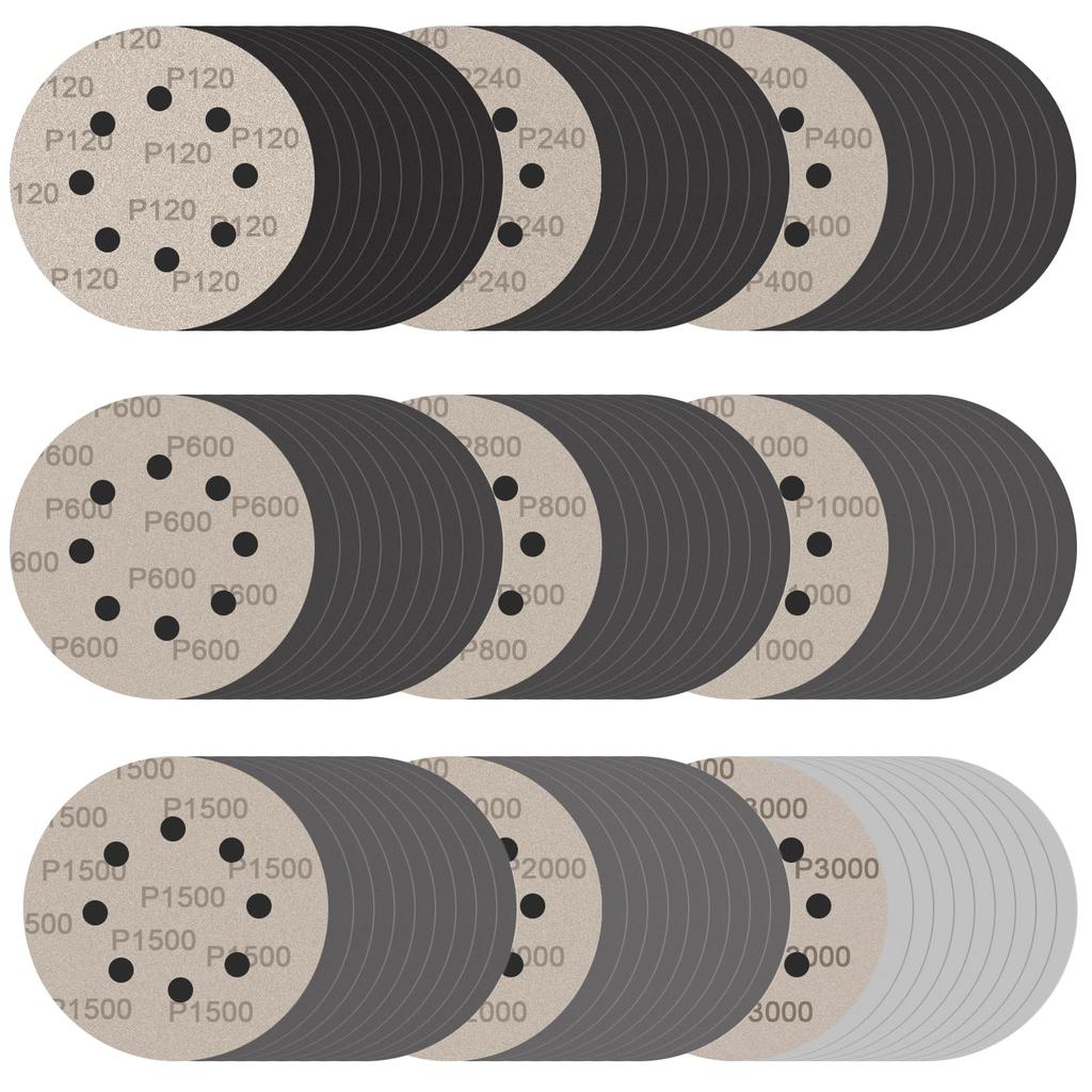 BODHTAT Disc 91 Waterproof Sandpaper 10 Sheets Each 1 Adapter for Electric Woodworking Metal Car Random Action Sanders Sandpaper, Sheets, 125mm,