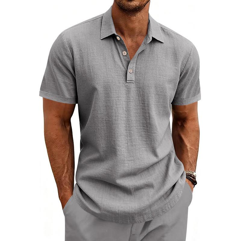 Europäisches & Amerikanisches Herren Leinen Revers Kurzarm Poloshirt - Klassischer Business Casual Stil, Mehrere Farben Verfügbar