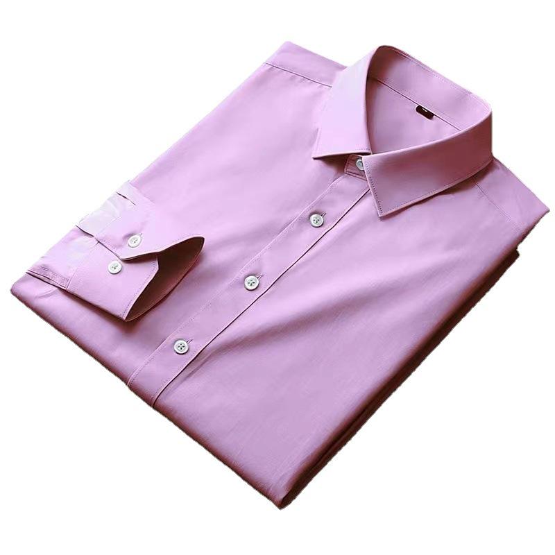 Men's Professional Slim Fit Long Sleeve Shirt - Iron-Free, Solid Color, High-End Workwear for Spring, Summer, and Autumn.