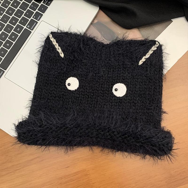 Novelty Cats Ear Skull Hat for Female Girl Outdoor Sport Hat Adult Casual Street Wear Warm Skull Hat for Cycling Skiing