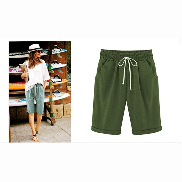 Damen Caprihose, einfarbig, locker, lässig, elastische Taille, Slim Fit, Kordelzug, Taschen