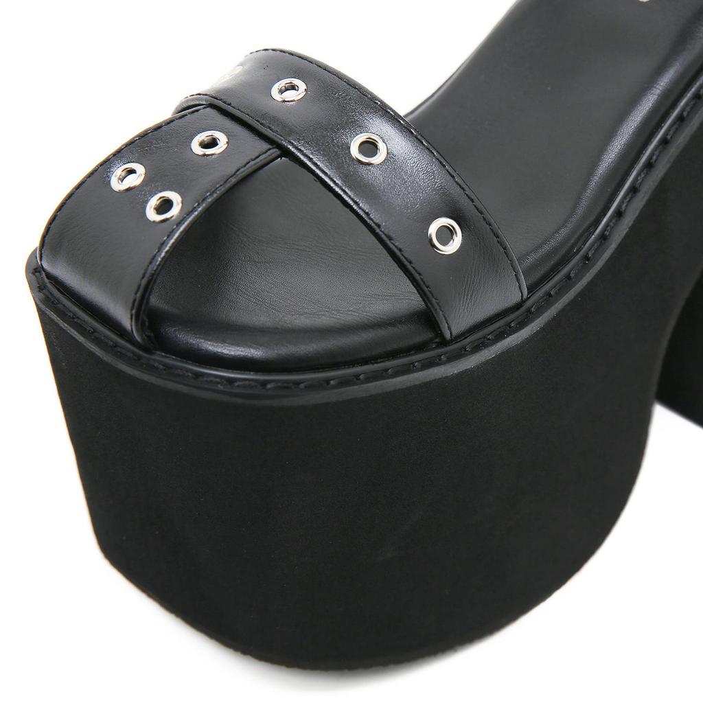 Gdgydh Summer Wide Fit Heeled Sandals Women Metal Rivet Punk Wedge Heels Platform Sandals Ankle Strap Ladies Cosplay Shoes
