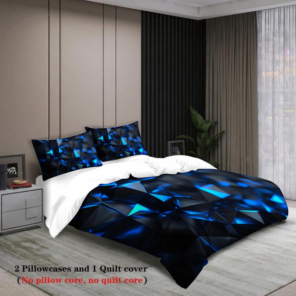 3pcs Geometric Blue Crystal Bedding Sets 3D Printed Abstract Pattern Duvet Cover Sets With Pillowcases No Filling Cool Visual