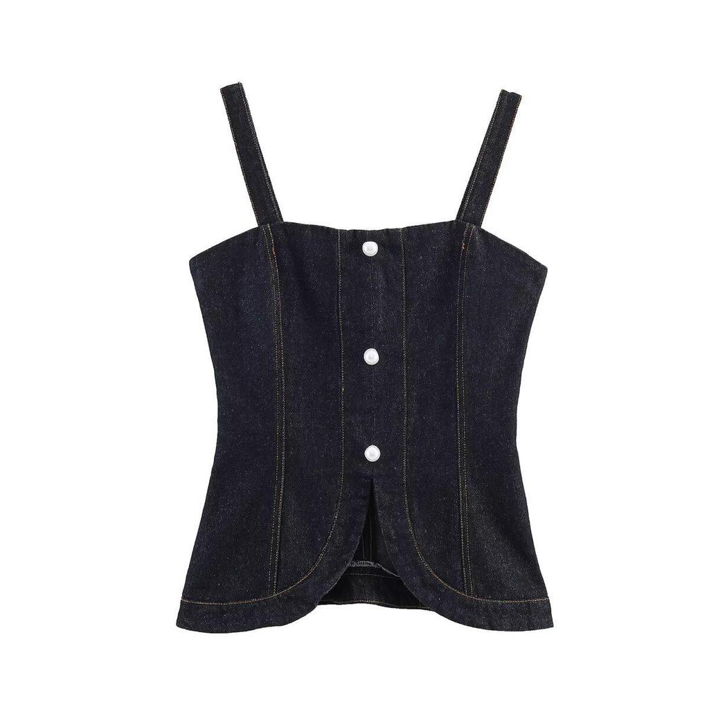 Damen Sommer 2026 Europäische & Amerikanische Mode Sexy Enganliegendes Jeans-Trägertop