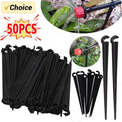 50Pcs Irrigation Drip Support Stakes C- Shape Fixed Stems Holder Bracket for 4/7mm Drip Irrigation Pipe Inserting Ground