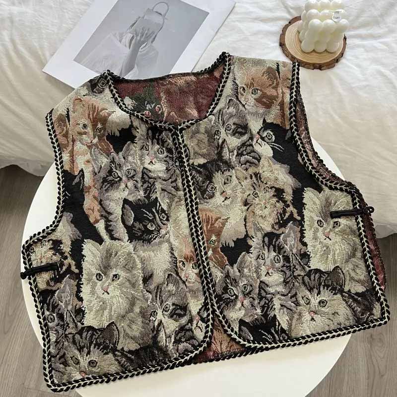 Vest for Women Cotton Sleeveless Tops Printed Vest Oversize Casual Sleeveless Coat Buttons Camisole Vest