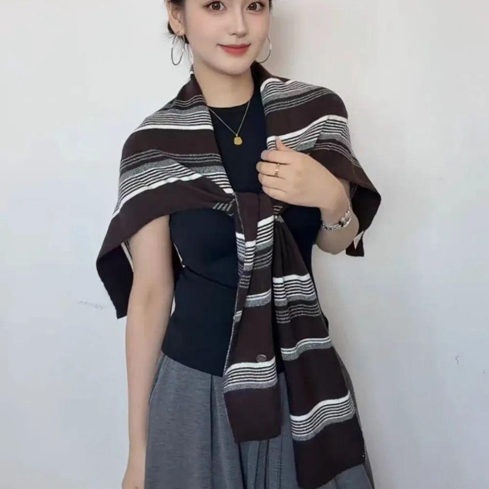 Cloak T-Shaped Striped Shawl Retro Large Wraps Retro Large Scarves Women