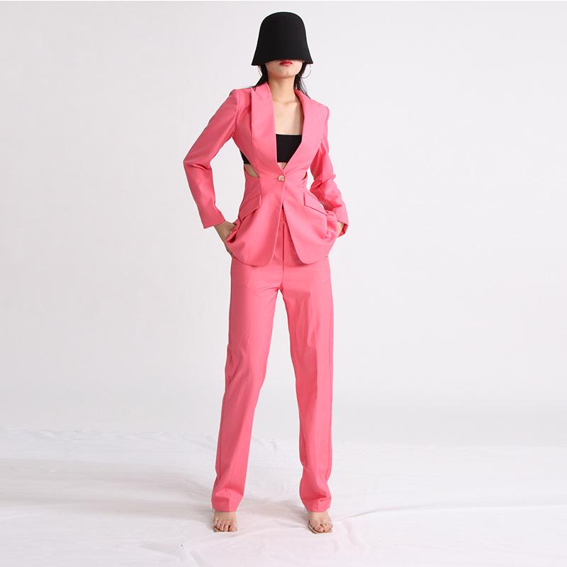 2025 Spring Women's Elegant Hollow Waist Suit: Jacket & High-Waisted Trousers