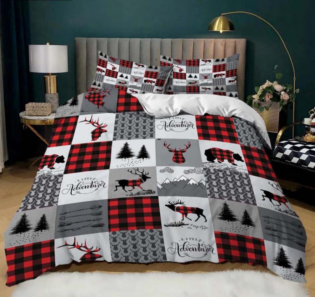 Christmas Duvet Cover Set Queen King Size Winter Snowflake Elk Car Pattern Soft Quilt Set Christmas Themed Quilt Set 3 Pcs