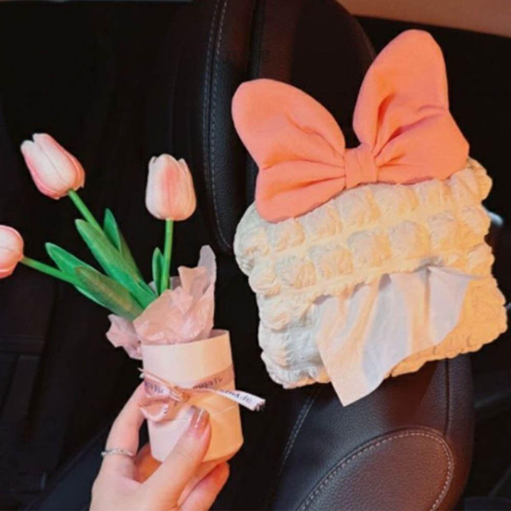 Bow Flower Car Tissue Box Puff Grid Paper Organizer Storage Bag  for Car Back Seat