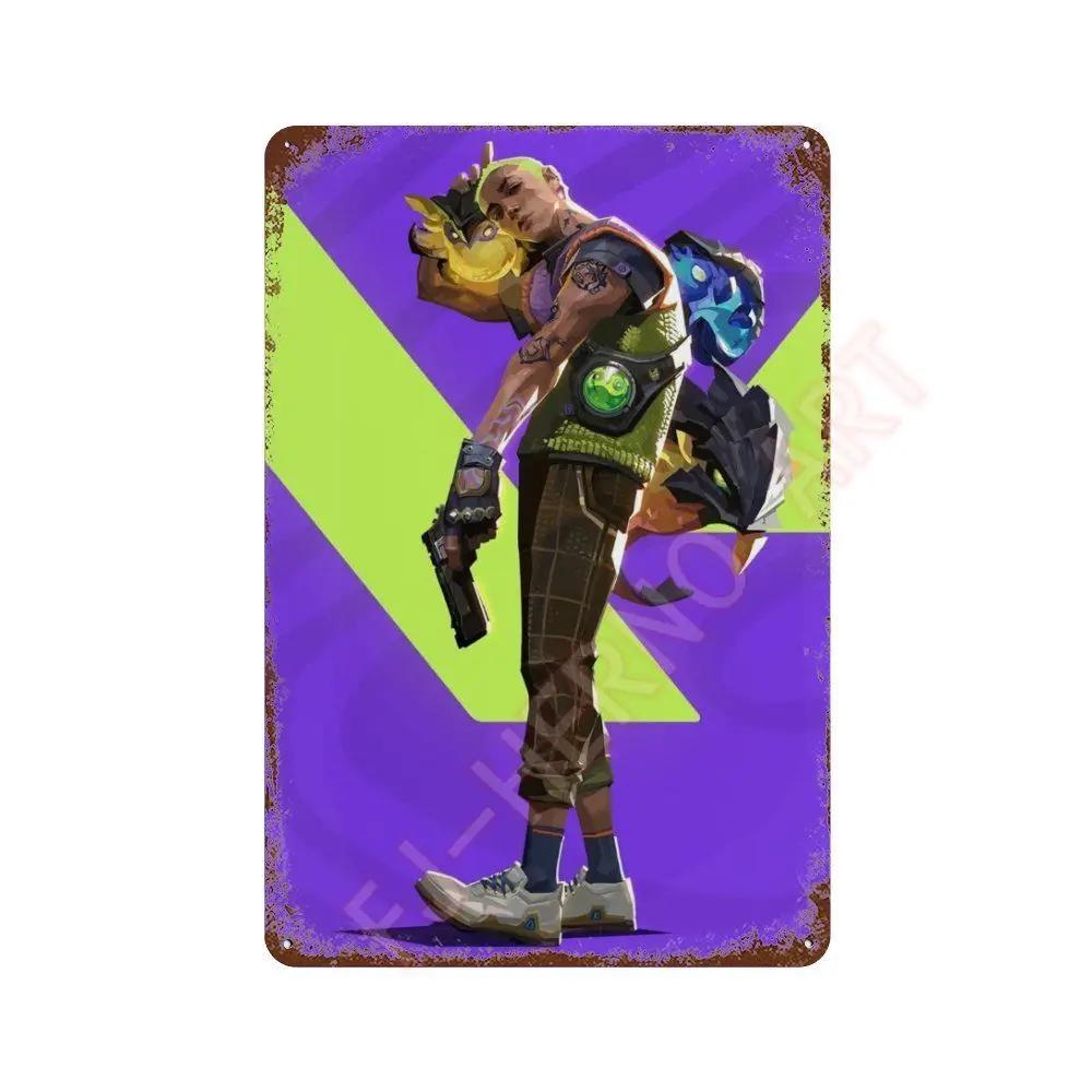 Anime Online Game Valorant Poster Neon Metal Tin Sign Plaque Wall Kawaii Game Room Decor Reyna Jett Gaming Gamer Aesthetic Gift