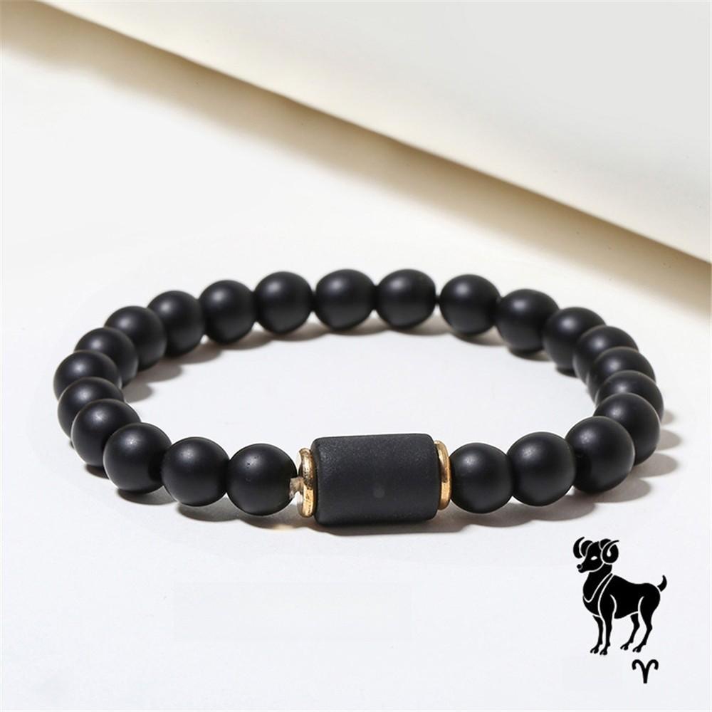 Twelve Constellations Beaded Elastic Bracelet For Men And Women With Black Matte Agate For Travel Gifts