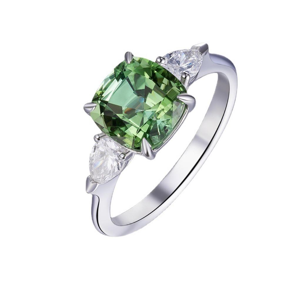 Faux Green Tourmaline Square Ring Apple Green Color Adjustable Open Ring Stylish Everyday Jewelry for Women