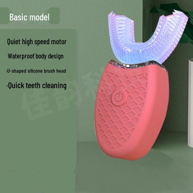 Automatische, waschbare U-förmige elektrische Zahnbürste mit weichen Silikonborsten und Lade-Timer